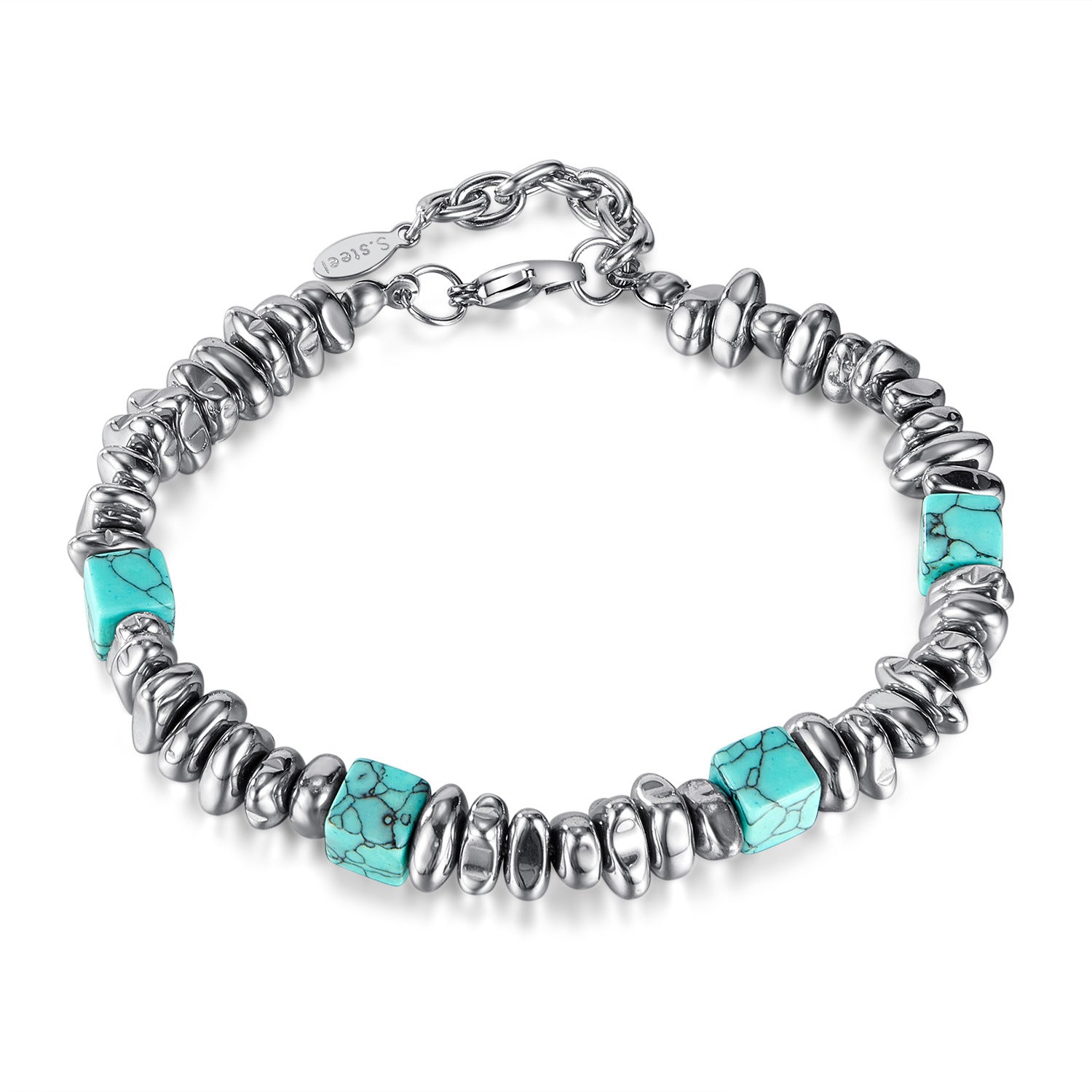 Wholesale Stainless Steel Blue Turquoise Hematite Bracelet